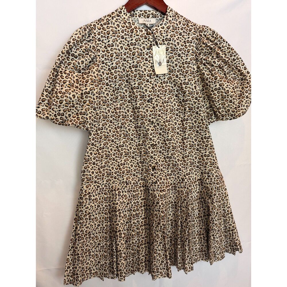 Avara Womens Dress NWT Animal Print Puff Sleeve Pleated Preppy Chic Drop Waist